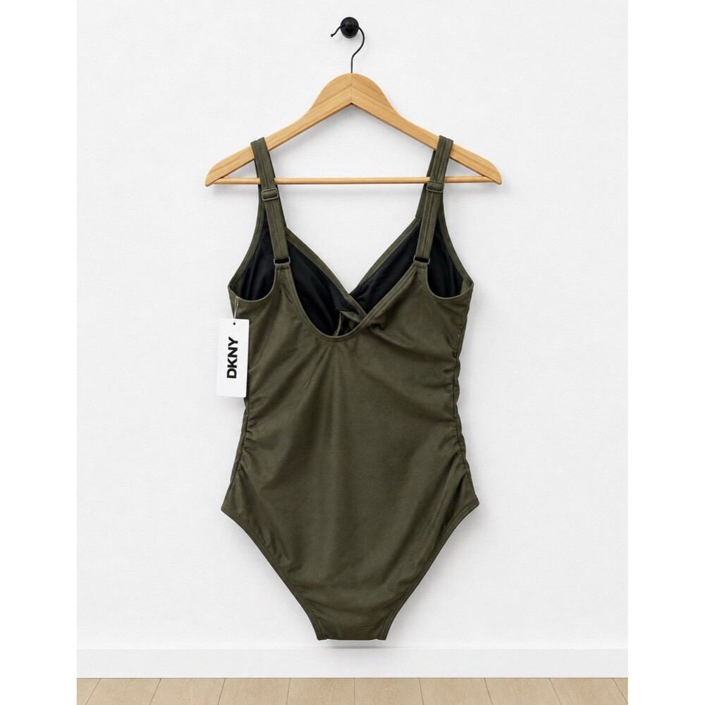 DKNY Women's XL One Piece Swimsuit Olive Green Tummy Control UPF 40+ NWT - Picture 2 of 6